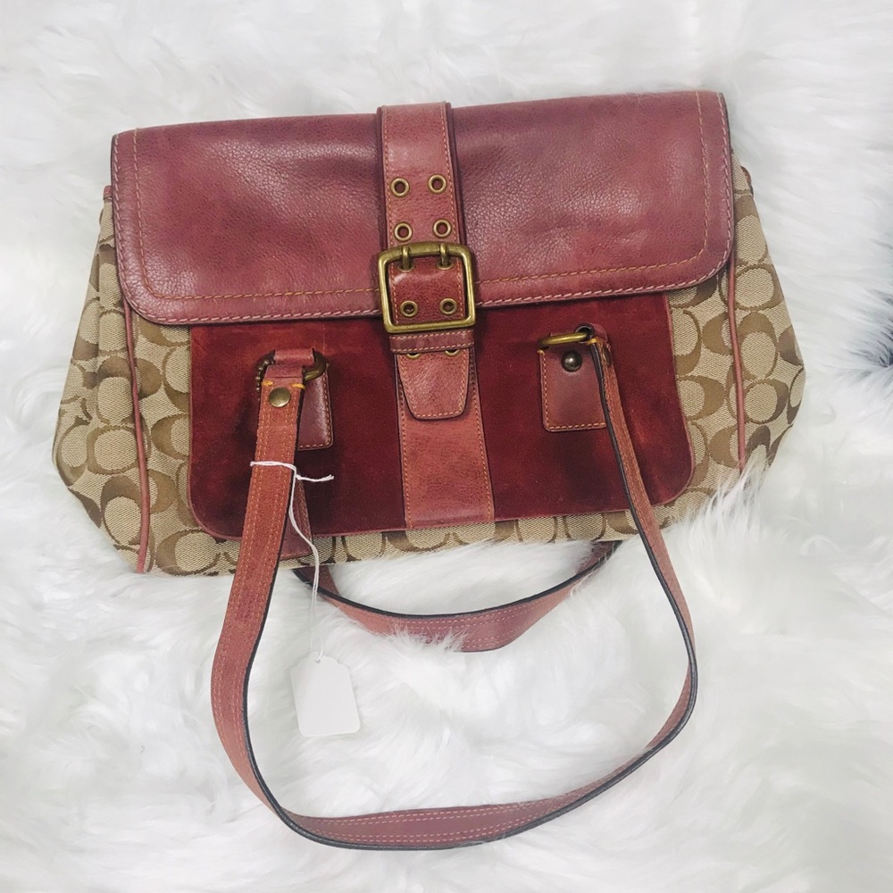 🔥COACH SPECIAL EDITION SIGNATURE C BURGUNDY SUEDE
